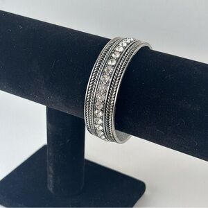 Vintage Silver Tone Rhinestone Cuff Bracelet - Chunky 50g Statement Bangle